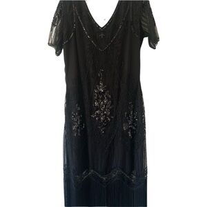 Elegant Black Embellished Midi Dress